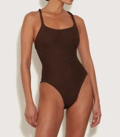 Hunza G Scoop Neck-Bette Swim - Metallic Chocolate