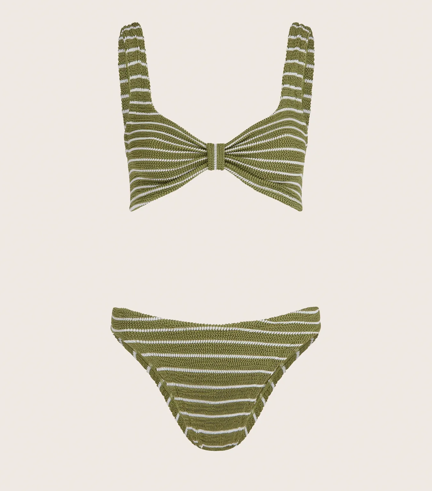 Hunza G Bikini Sets|Bralette-Bonnie Bikini - Metallic Moss/White Stripe