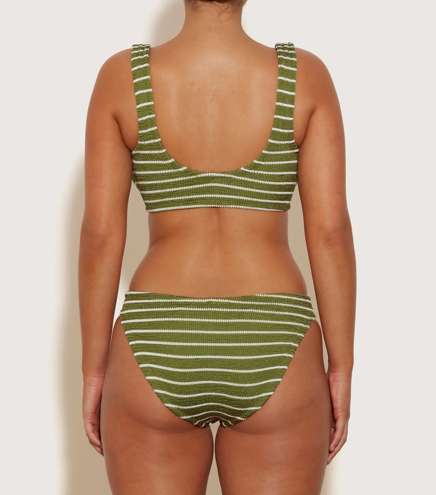 Hunza G Bikini Sets|Bralette-Bonnie Bikini - Metallic Moss/White Stripe
