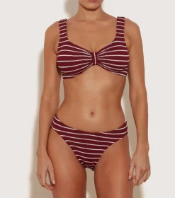 Hunza G Bikini Sets|Bralette-Bonnie Bikini - Wine/White Stripe