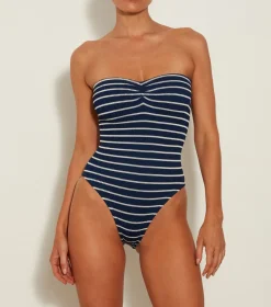 Hunza G Strapless-Brooke Swim - Navy/White Stripe