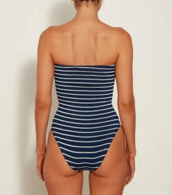 Hunza G Strapless-Brooke Swim - Navy/White Stripe