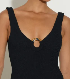Hunza G V Neck-Celine Swim - Black
