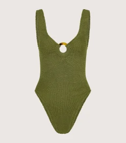 Hunza G V Neck-Celine Swim - Metallic Moss