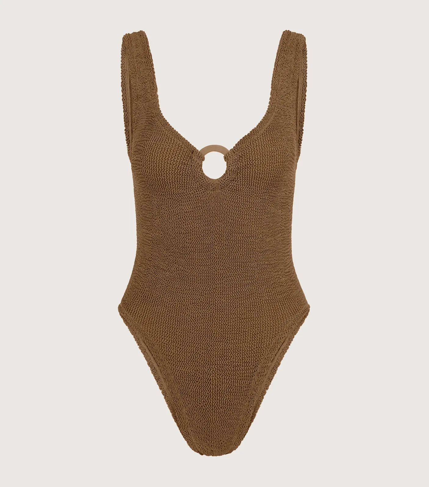 Hunza G V Neck-Celine Swim With Tonal Hoops - Metallic Cocoa