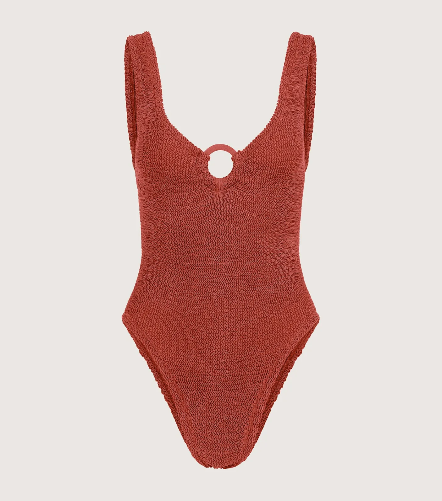 Hunza G V Neck-Celine Swim With Tonal Hoops - Metallic Rosewood