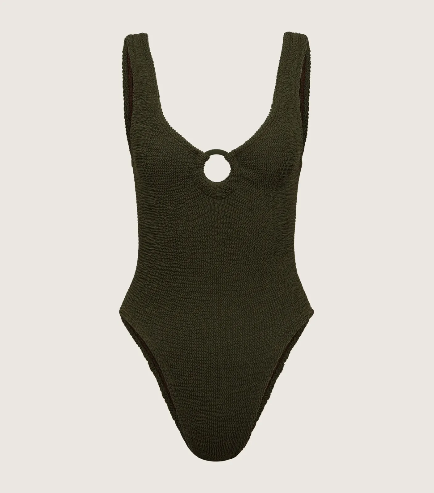 Hunza G V Neck-Celine Swim With Tonal Hoops - Metallic Khaki