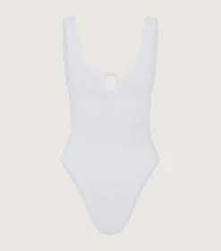 Hunza G V Neck-Celine Swim With Tonal Hoops - White