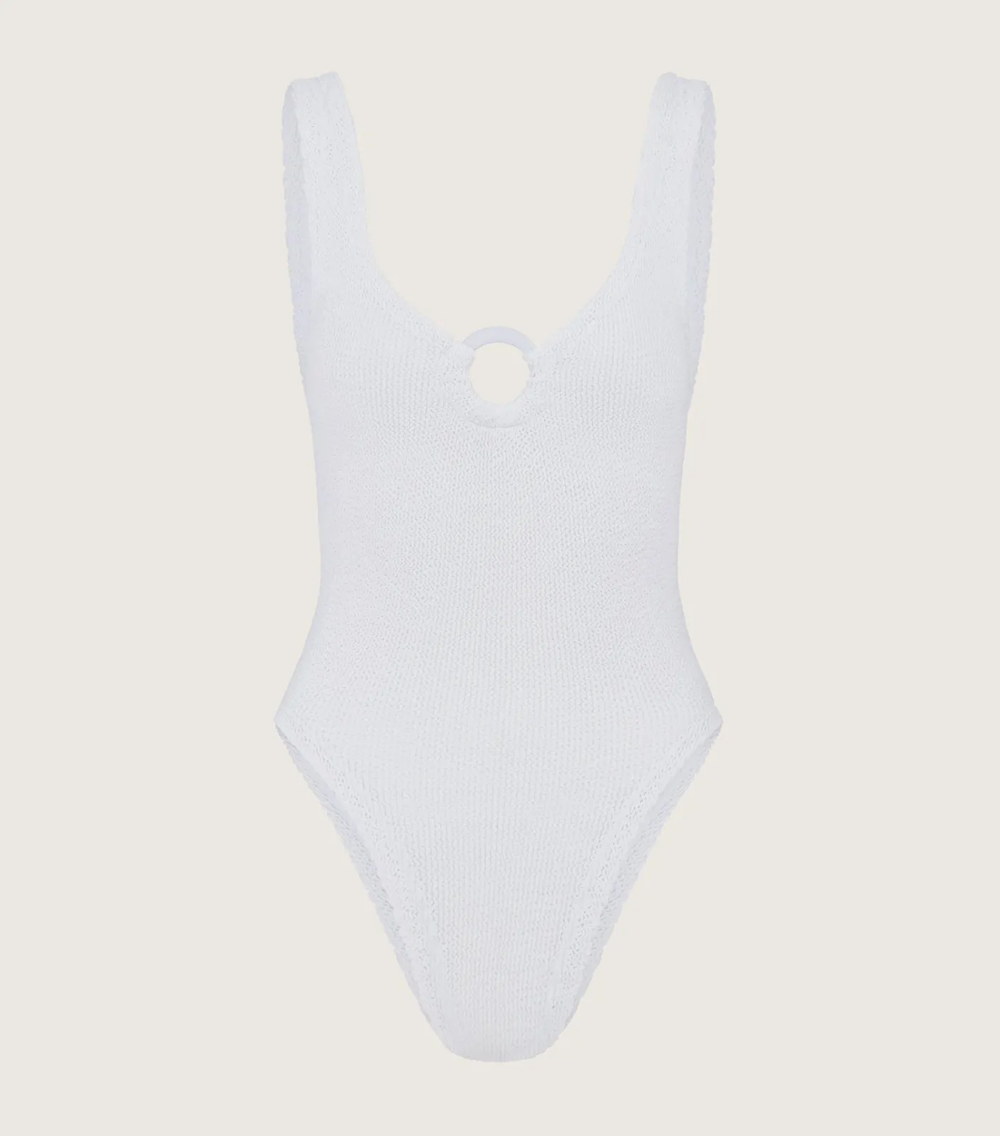 Hunza G V Neck-Celine Swim With Tonal Hoops - White