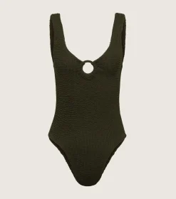 Hunza G V Neck-Coverage Celine Swim With Tonal Hoops - Black