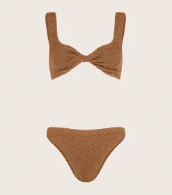 Hunza G Bikini Sets|Bralette-Coverage Juno Bikini - Metallic Cocoa