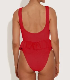 Hunza G Scoop Neck-Denise Swim - Red