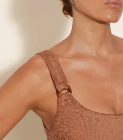 Hunza G Scoop Neck-Domino Swim - Metallic Cocoa