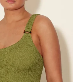 Hunza G Scoop Neck-Domino Swim - Metallic Moss