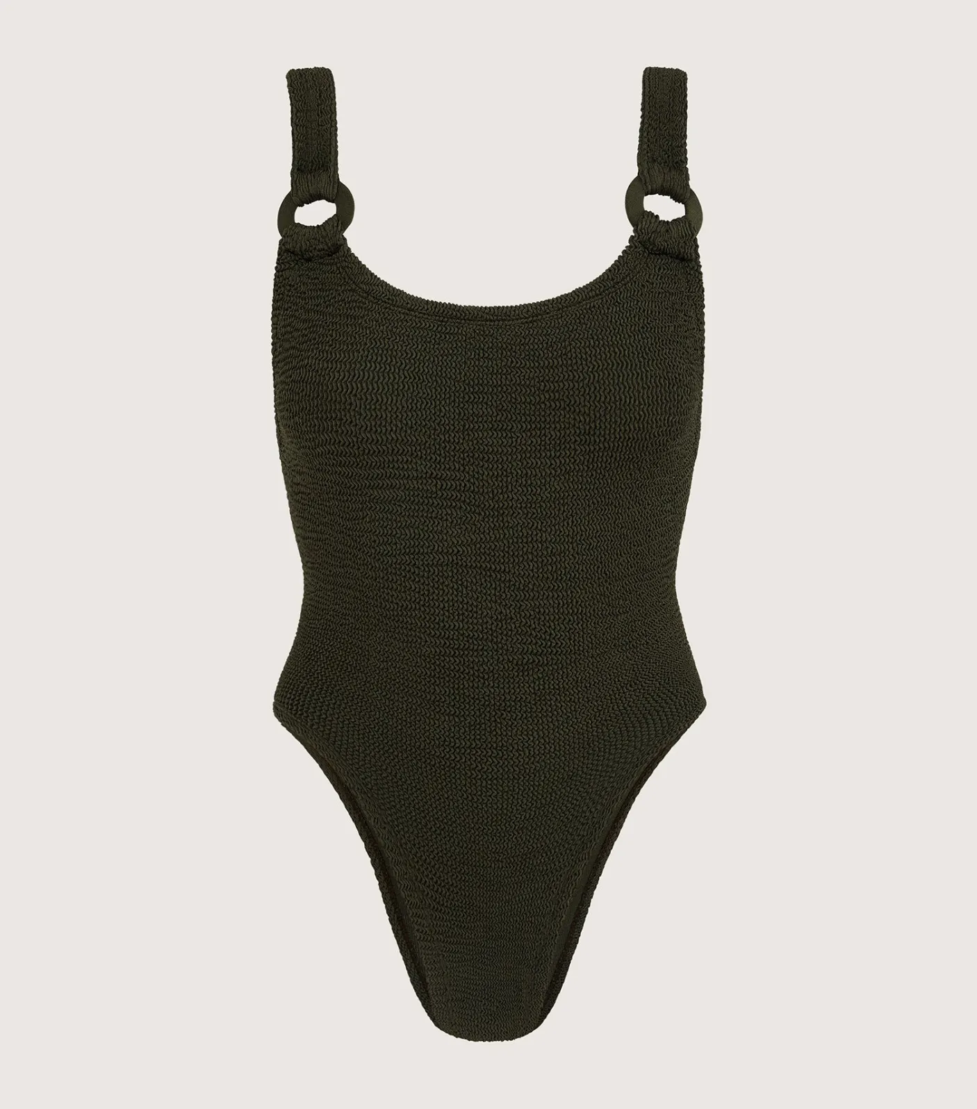 Hunza G Scoop Neck-Domino Swim With Tonal Hoops - Metallic Khaki