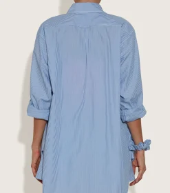 Hunza G Shirts And Tops-Embroidered Oversized Shirt - Blue Stripe