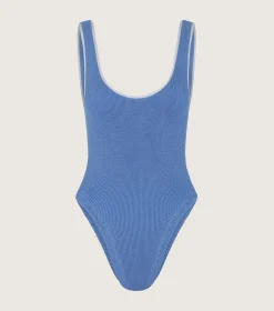 Hunza G Scoop Neck-Faye Swim - Cornflower/White
