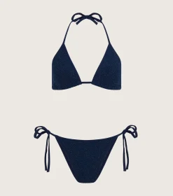 Hunza G Triangle|Bikini Sets-Gina Lurex Bikini - Navy/Silver