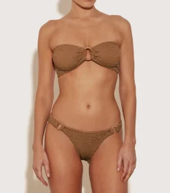Hunza G Bikini Sets|Bandeau-Gloria Bikini With Tonal Hoops - Metallic Cocoa