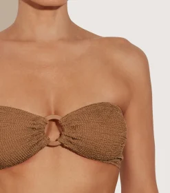 Hunza G Bikini Sets|Bandeau-Gloria Bikini With Tonal Hoops - Metallic Cocoa