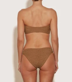 Hunza G Bikini Sets|Bandeau-Gloria Bikini With Tonal Hoops - Metallic Cocoa