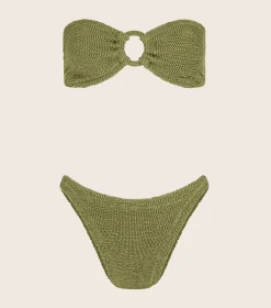Hunza G Bikini Sets-Gloria Bikini With Tonal Hoops - Metallic Moss