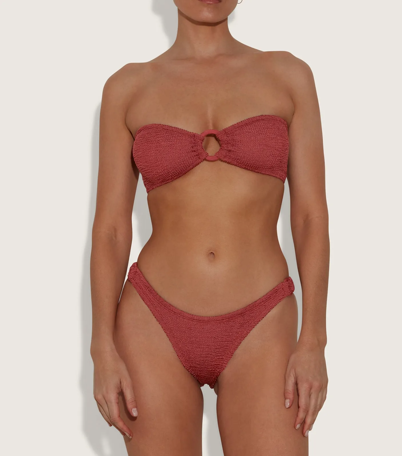 Hunza G Bikini Sets|Bandeau-Gloria Bikini With Tonal Hoops - Metallic Rosewood