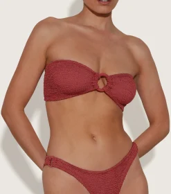 Hunza G Bikini Sets|Bandeau-Gloria Bikini With Tonal Hoops - Metallic Rosewood