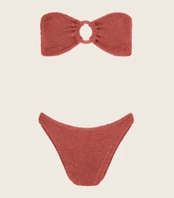 Hunza G Bikini Sets|Bandeau-Gloria Bikini With Tonal Hoops - Metallic Rosewood