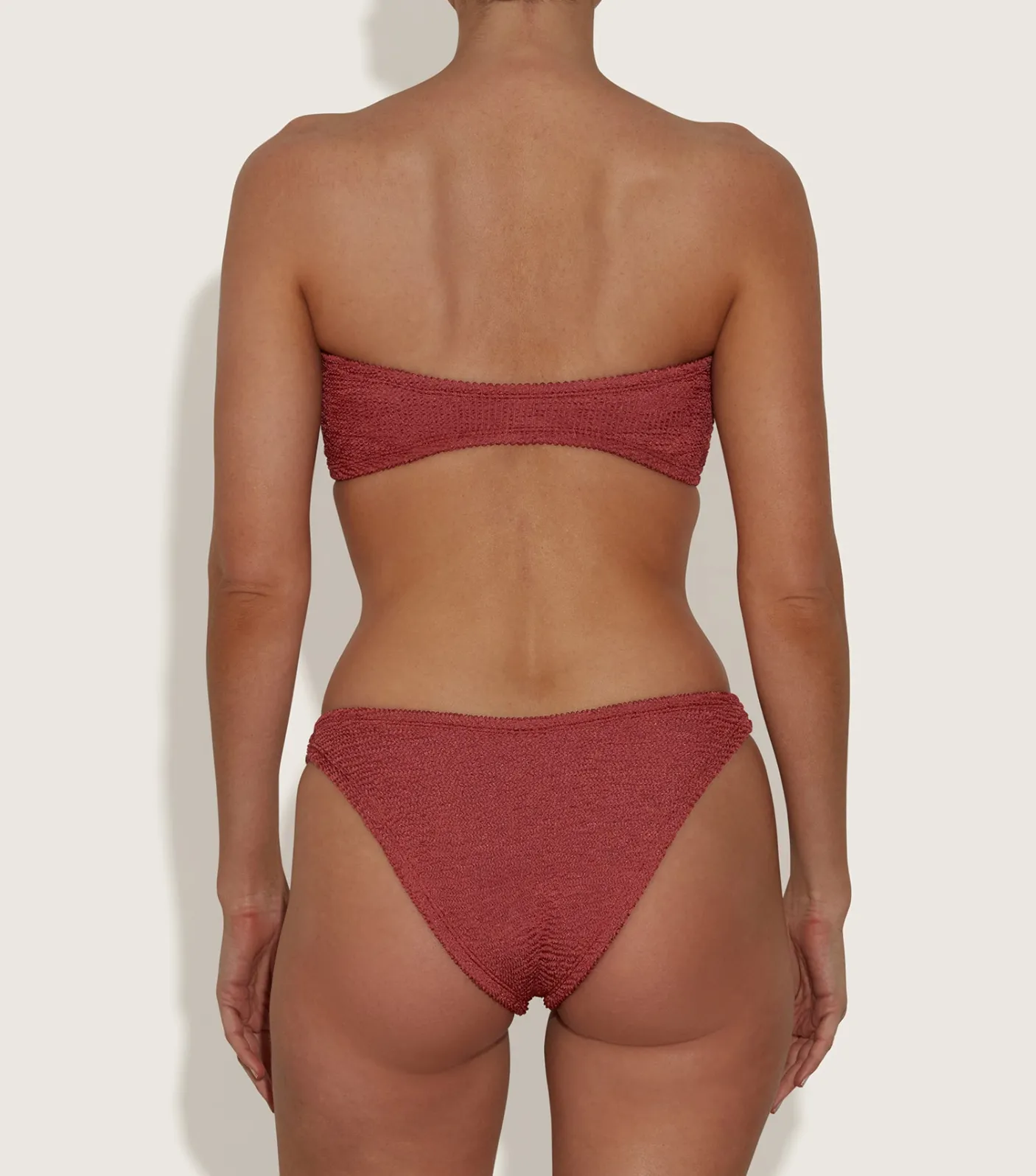 Hunza G Bikini Sets|Bandeau-Gloria Bikini With Tonal Hoops - Metallic Rosewood