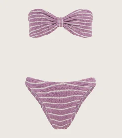 Hunza G Bikini Sets|Bandeau- X Helena Christensen Jean Stripe Bikini - Lavender/White