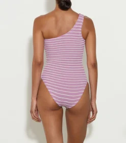 Hunza G One Shoulder- X Helena Christensen Nancy Stripe Swim- Lavender/White
