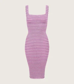 Hunza G Dresses- X Helena Christensen Stripe Tank Dress - Lavender/White