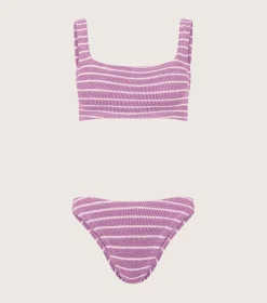 Hunza G Bikini Sets|Bralette- X Helena Christensen Xandra Stripe Bikini - Lavender/White