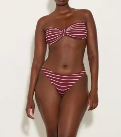 Hunza G Bikini Sets|Bandeau-Jean Bikini - Wine/White Stripe