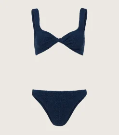 Hunza G Bikini Sets|Bralette-Juno Lurex Bikini - Navy/Silver