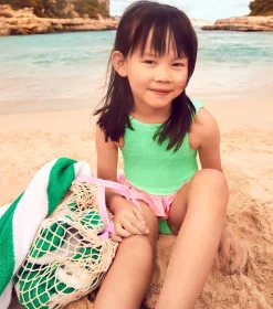 Hunza G Kids - 7-12 Yrs-Kids Duo Denise Swim - Lime/Bubblegum