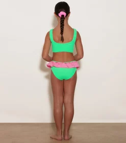Hunza G Kids - 7-12 Yrs-Kids Duo Olive Bikini - Lime/Bubblegum