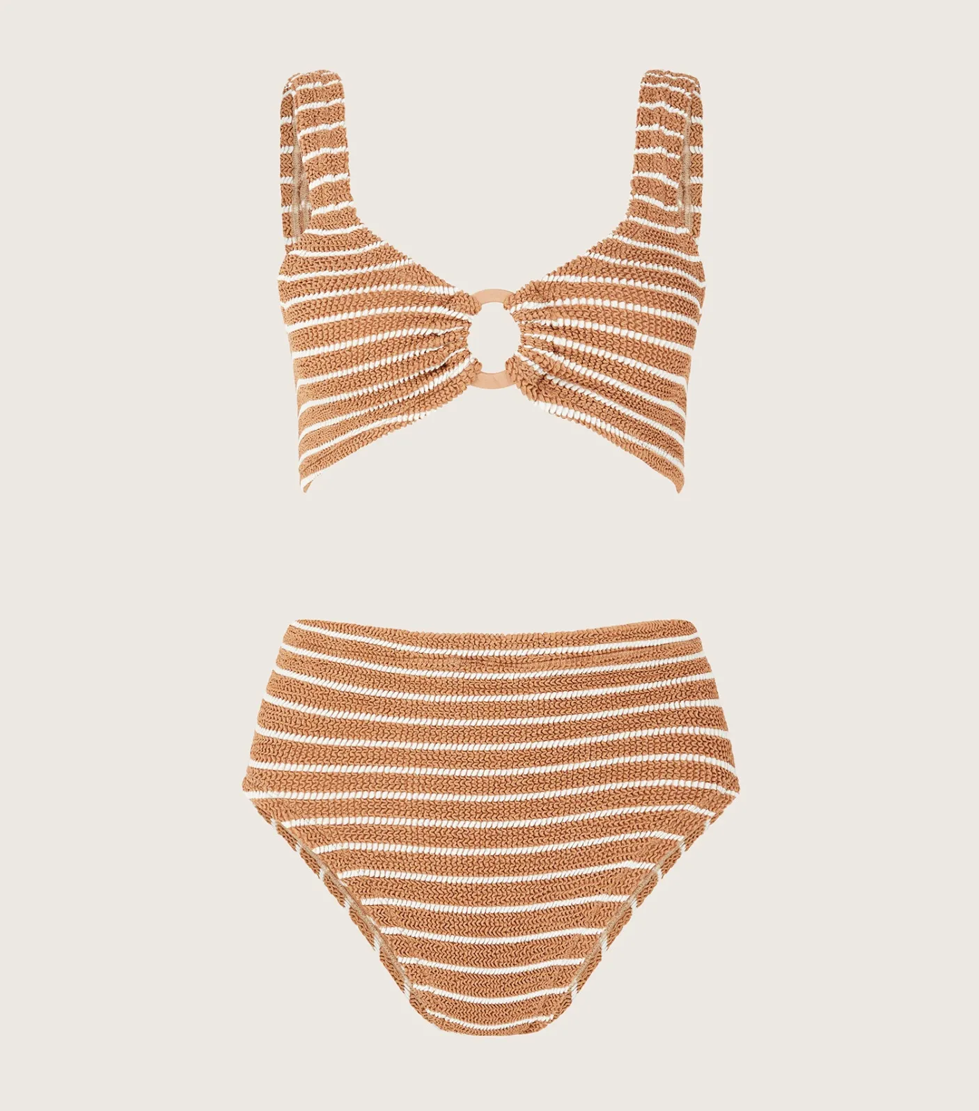 Hunza G Bikini Sets|Bralette-Nadine Bikini With Tonal Hoops - Metallic Cocoa/White Stripe