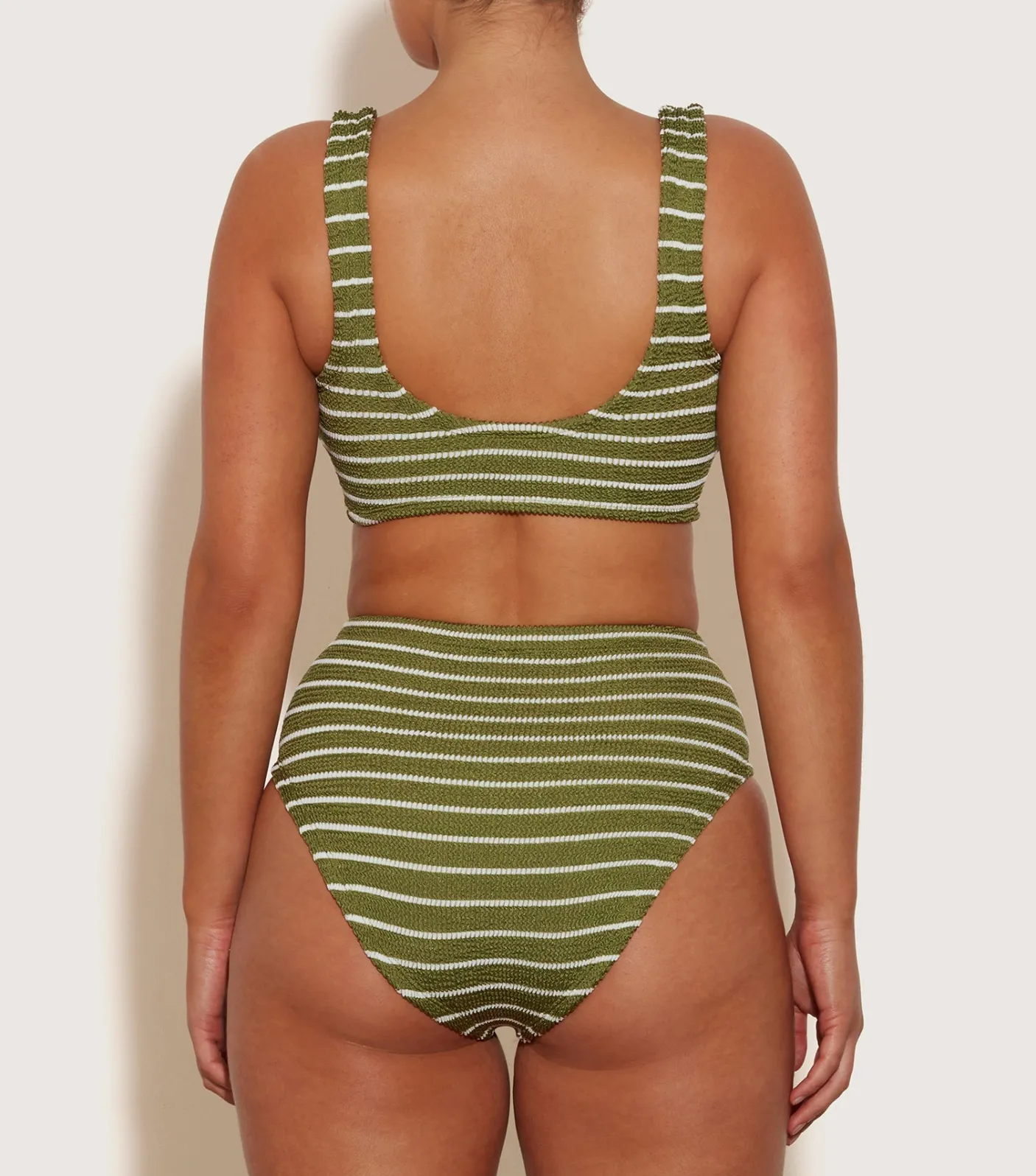 Hunza G Bikini Sets|Bralette-Nadine Bikini With Tonal Hoops - Metallic Moss/White Stripe