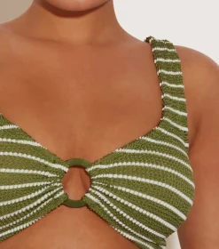 Hunza G Bikini Sets|Bralette-Nadine Bikini With Tonal Hoops - Metallic Moss/White Stripe