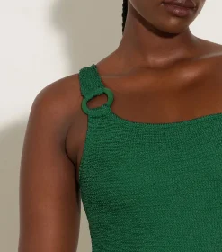 Hunza G One Shoulder-Nina Swim - Metallic Forest Green