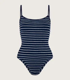 Hunza G Scoop Neck-Pamela Swim - Navy/White Stripe