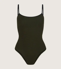 Hunza G Scoop Neck-Pamela Swim Contrast - Metallic Khaki/Black