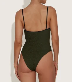 Hunza G Scoop Neck-Pamela Swim Contrast - Metallic Khaki/Black