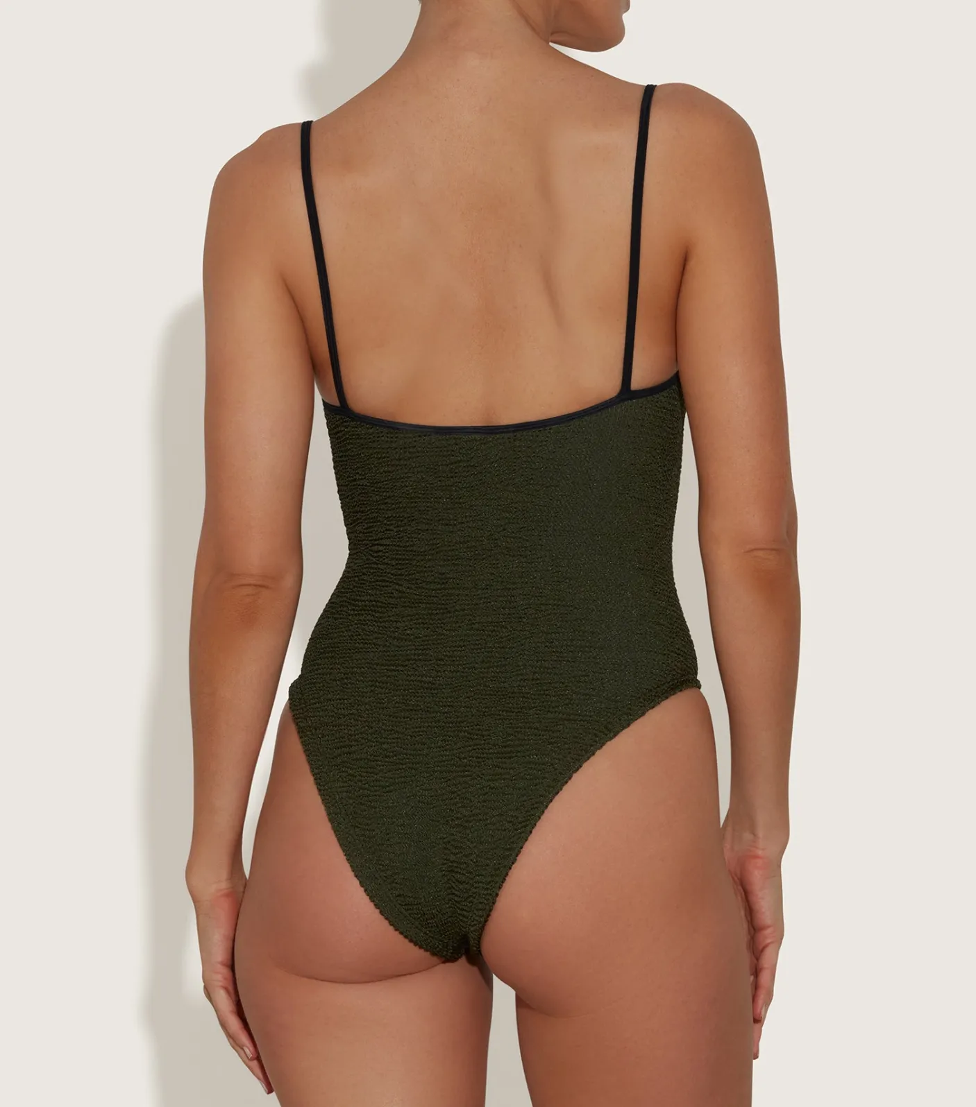 Hunza G Scoop Neck-Pamela Swim Contrast - Metallic Khaki/Black