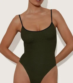 Hunza G Scoop Neck-Pamela Swim Contrast - Metallic Khaki/Black