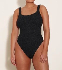 Hunza G Square Neck-Square Neck Lurex Swim - Black/Gold