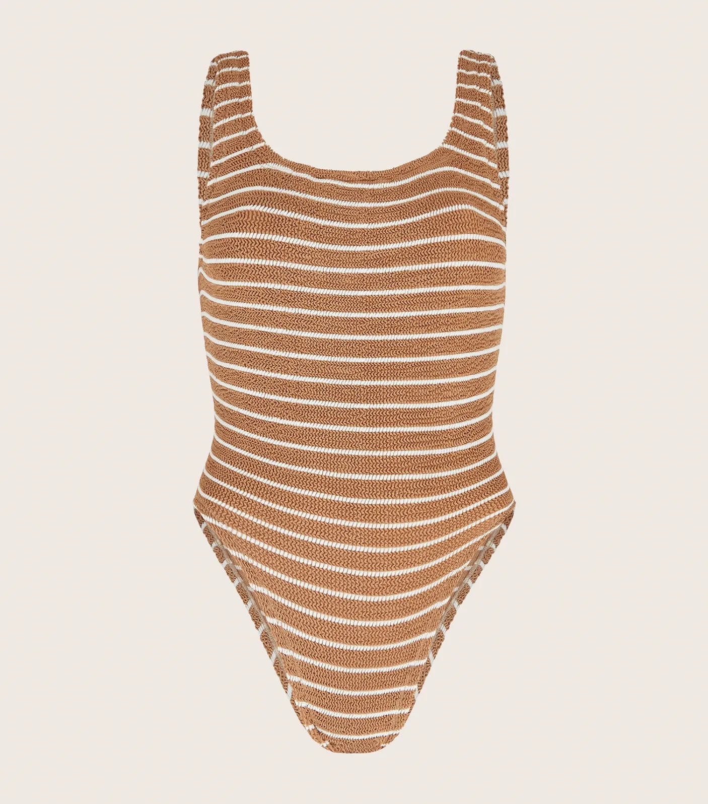 Hunza G Square Neck-Square Neck Swim - Metallic Cocoa/White Stripe