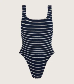 Hunza G Square Neck-Square Neck Swim - Navy/White Stripe